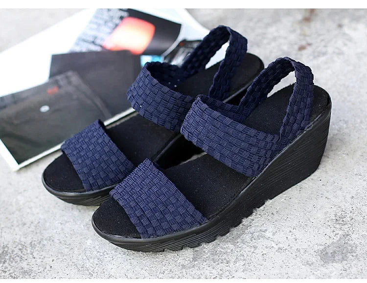 Wedge Platform Weave Sandals Fashion Peep Toe Comforty Breathable Mom Shoes Female Casual Thick Bottom Sandalias Mujer 2024