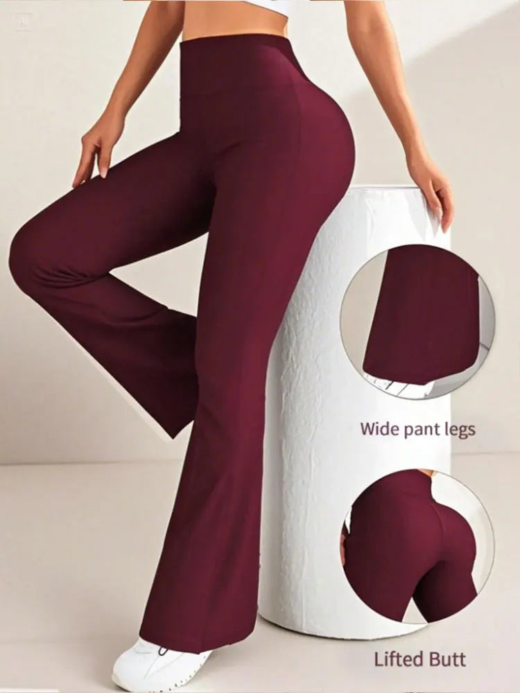 Women's High-Waisted Yoga Flare Pants - Red/White/Black Bootcut Workout Leggings,Plus Size Clothes,Pants & Capris,Jeans（New）