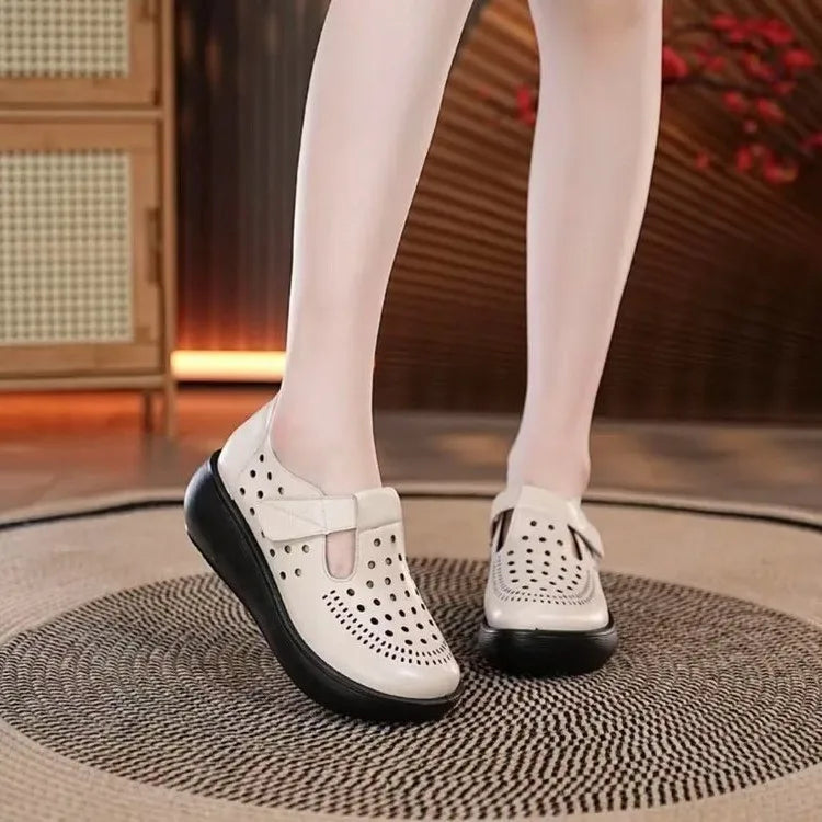 Women's Wedge Casual Shoes 2026 Summer New Non Slip Breathable Platform Hollow Sandals Fashion Comfortable Flat Shoes