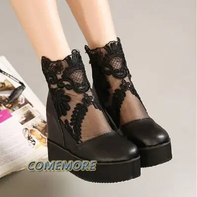 Fashion Woman Lace Shoes Wedge Heels Platform Pumps Sandals High Heel Women's Hollow-out Summer Non-slip Casual Designer Sandals