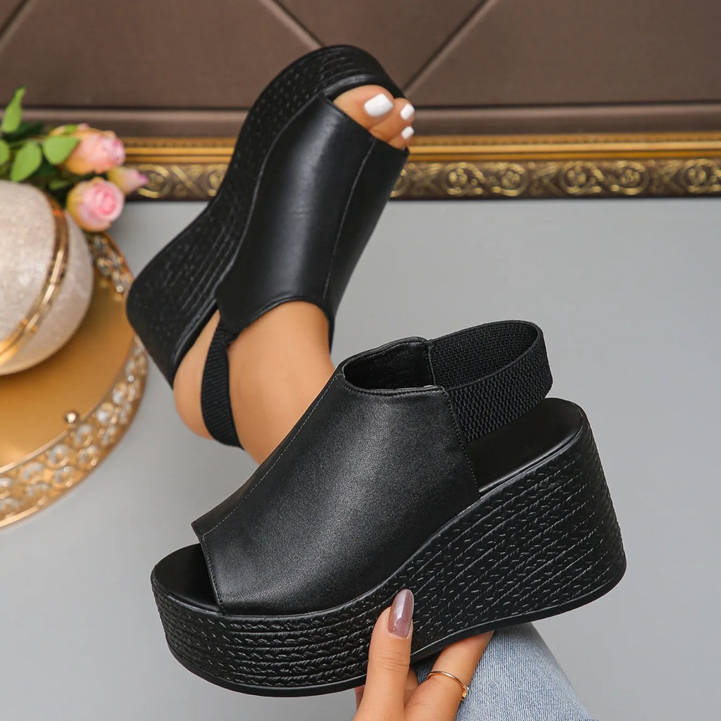 Women Sandals High Quality Summer Leather Wedge Sandals Women 2025 New Platform High Heels Shoes Sexy Open Toe Elegant Sandals