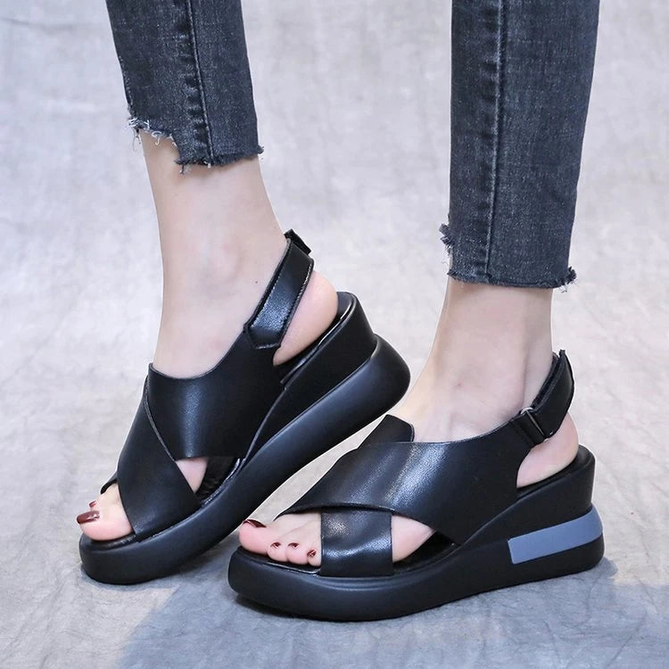 Summer Wedge Shoes for Women Sandals Solid Color Open Toe High Heels Casual Ladies Buckle Strap Fashion Female Sandalias Mujer