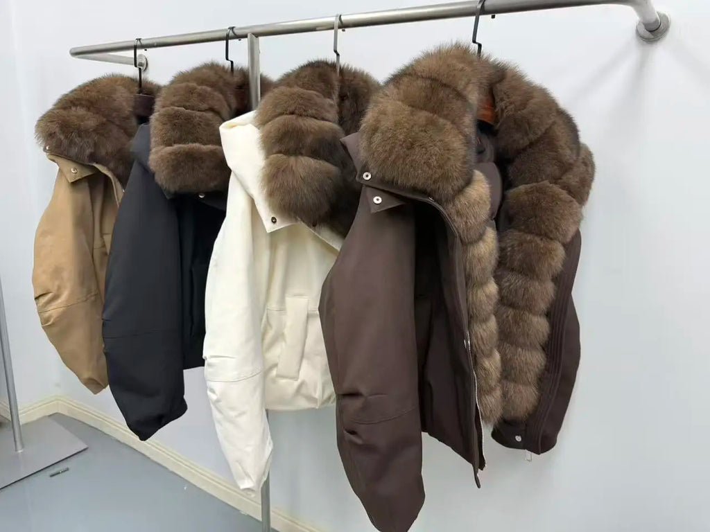 Reality Fur Jacket windproof Women Real Fur Jacket White Goose Down Coat Winter Thick Warm Casual Natural Fox Fur Collar Autumn