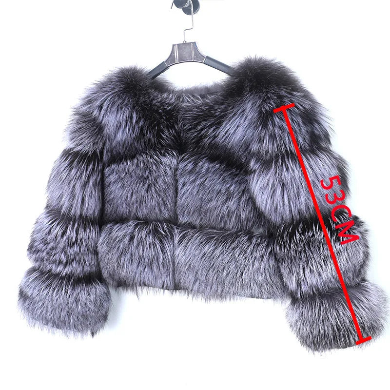 Winter Real Fur Women Raccoon Natural Fur Coat Silver Fox Long Vest Warm Luxury Jacket Parkas With Leather Fur Clothe For Female