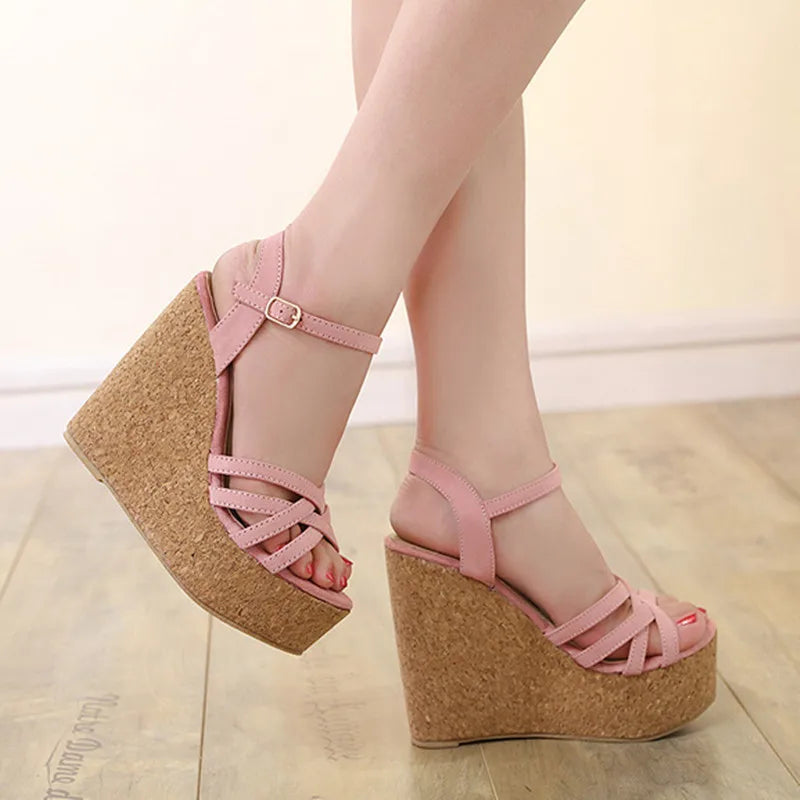 Size 31-43 Summer New Wedge Sandals 11cm High Heel Platform Open Toe Beach Sandals Ladies Shoes