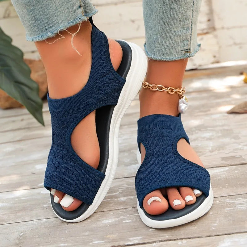 Summer New Classic Solid Color Mesh Wedge Sandals for Women Comfortable Open Toe Lightweight Casual Shoes 36-43 Zapatillas Muje