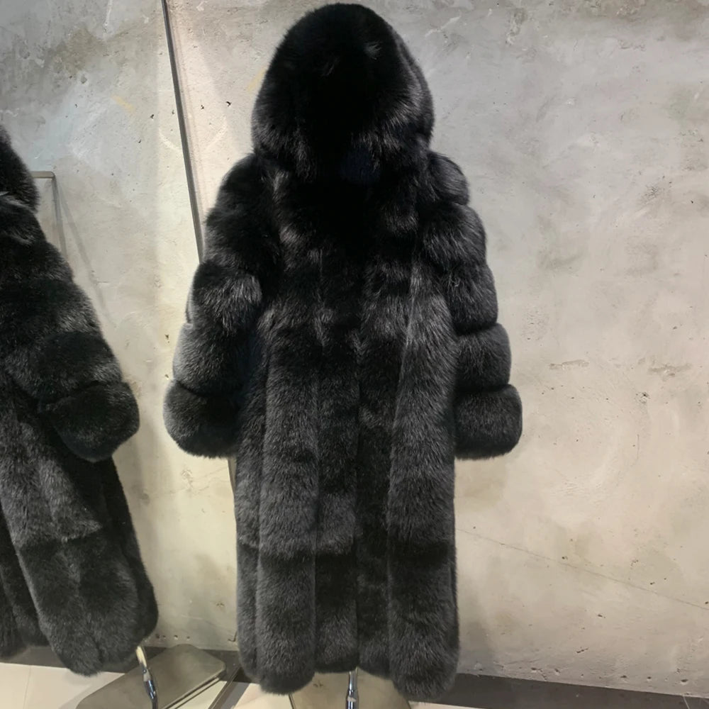 #GO BALLISTIC YA Long Ladies Fur Coat Hooded Women's Fur Outwear 22-06