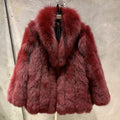 Red Fox Fur Coat Long Sleeve with Collar Ladies Real Fur Jacket Natural Fox Cloth