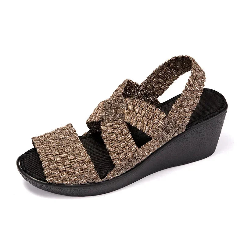 Wedge Platform Weave Sandals Fashion Peep Toe Comforty Breathable Mom Shoes Female Casual Thick Bottom Sandalias Mujer 2024