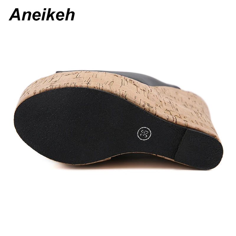 Aneikeh Black Platform Wedge Sandals Slippers 2025 Summer Fashion Peep Toe Super High Heigh Sexy Sandal Mules zapatillas mujer