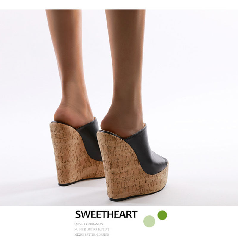 Aneikeh Black Platform Wedge Sandals Slippers 2025 Summer Fashion Peep Toe Super High Heigh Sexy Sandal Mules zapatillas mujer