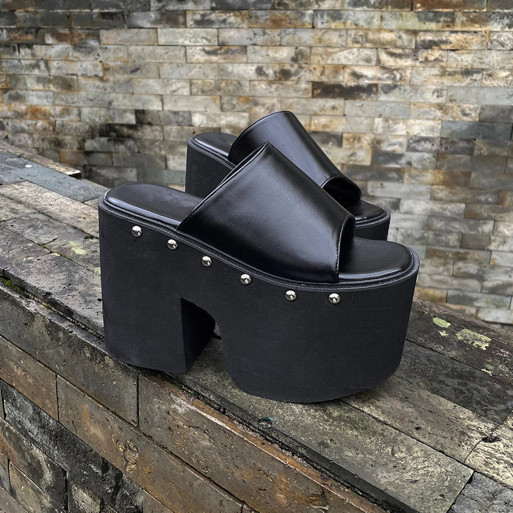 Gdgydh Popular European and American Style Thick-soled Wedge Heel Sandals for Women Platform Classic Slippers Outdoor Black