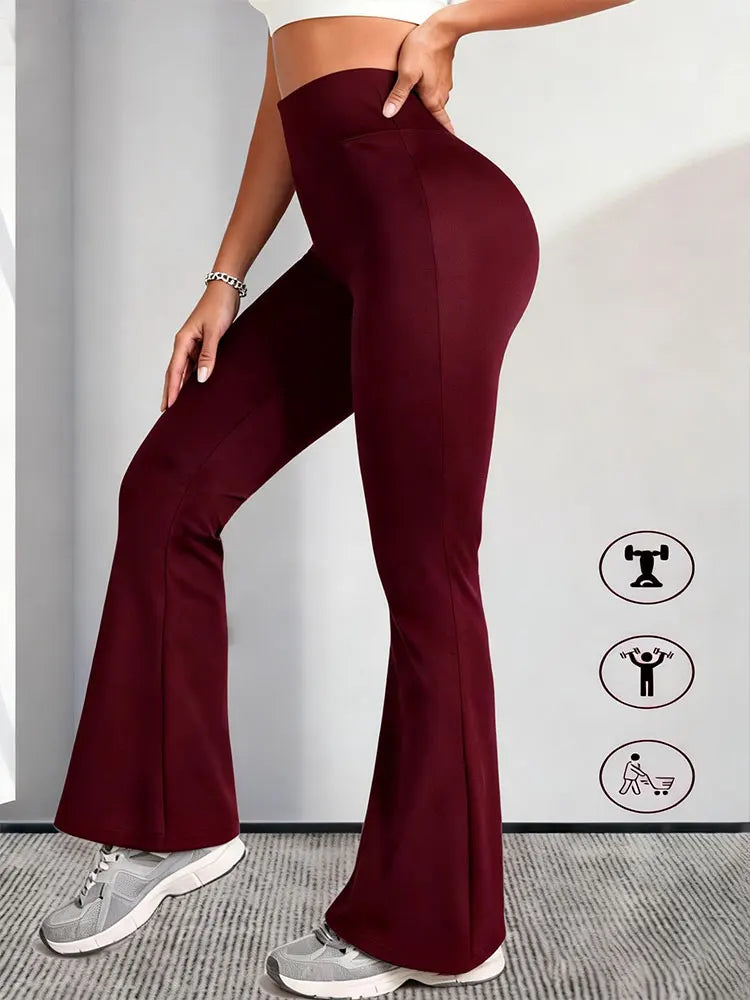 Women's High-Waisted Yoga Flare Pants - Red/White/Black Bootcut Workout Leggings,Plus Size Clothes,Pants & Capris,Jeans（New）