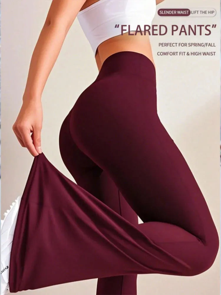 Women's High-Waisted Yoga Flare Pants - Red/White/Black Bootcut Workout Leggings,Plus Size Clothes,Pants & Capris,Jeans（New）