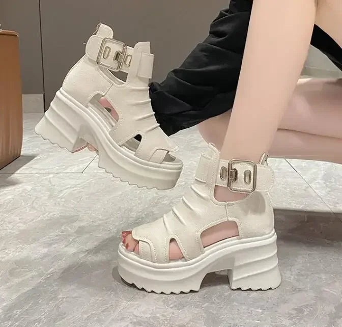 2025 Summer Sandals 8CM Wedge Heels Sneakers New Women Beach Flip Flop High Platform Casual Sandals Breathable Walking Slippers