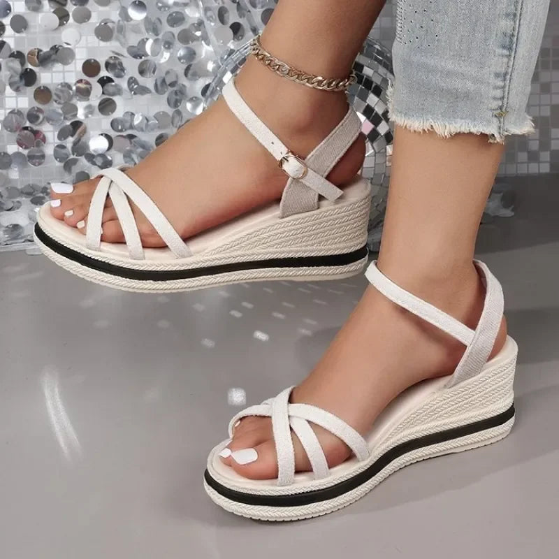 Women's Wedge Heel Sandals, Thick-Sole Comfortable Mom Shoes, Lightweight Versatile Casual Slides, Suitable for Daily Wear.