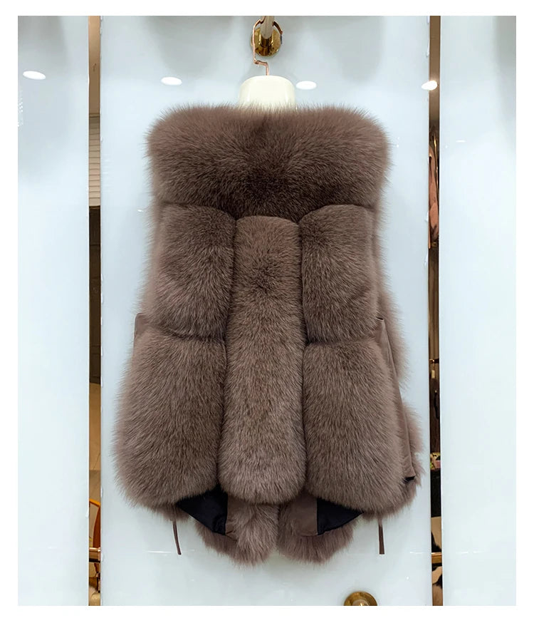 MPPM  New Women Fox Fur Vest Fashion Winter Genuine Fox Waistcoats Gilets V-neck Autumn Lady's Jackets Coats Top Quality Luxury