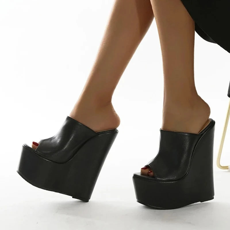 Aneikeh Summer Shallow Designer Fashion Peep Toe Platform Wedge Woman Slippers Shoes Super High Heels Sandals Size 35-42