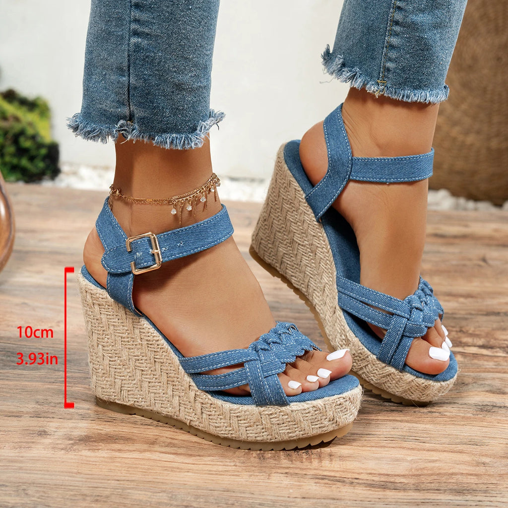 Women Wedge Sandals Thick Bottom Retro Open Toe Ladies Shoes 2025 Fashion Platform Plus Size High Heels Sandals Zapatos De Mujer