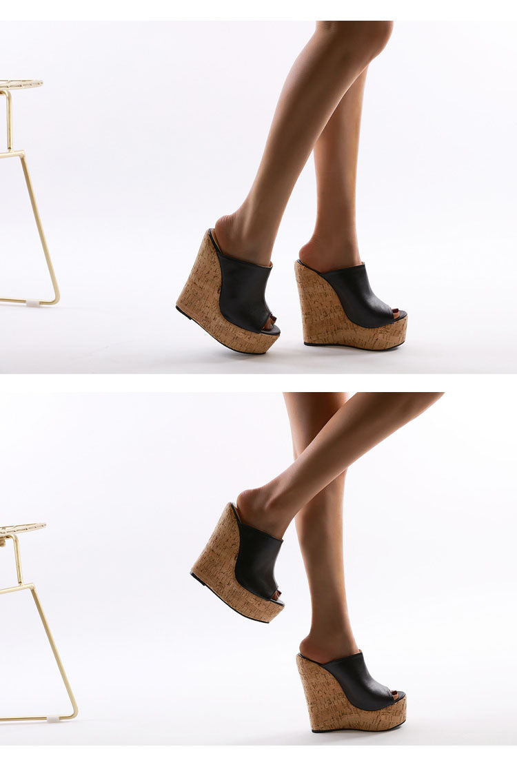 Aneikeh Black Platform Wedge Sandals Slippers 2025 Summer Fashion Peep Toe Super High Heigh Sexy Sandal Mules zapatillas mujer