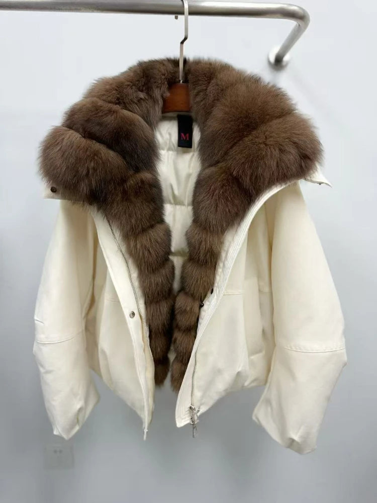 Reality Fur Jacket windproof Women Real Fur Jacket White Goose Down Coat Winter Thick Warm Casual Natural Fox Fur Collar Autumn