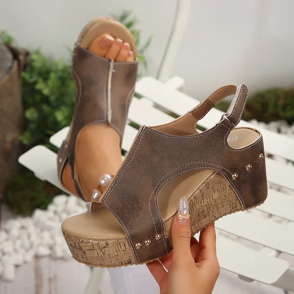 Women Platform Wedge Sandals Adjustable Velcro Closure Open Toe Cutout Slingback Comfort Soft Sole Non Slip Casual Walking Shoes