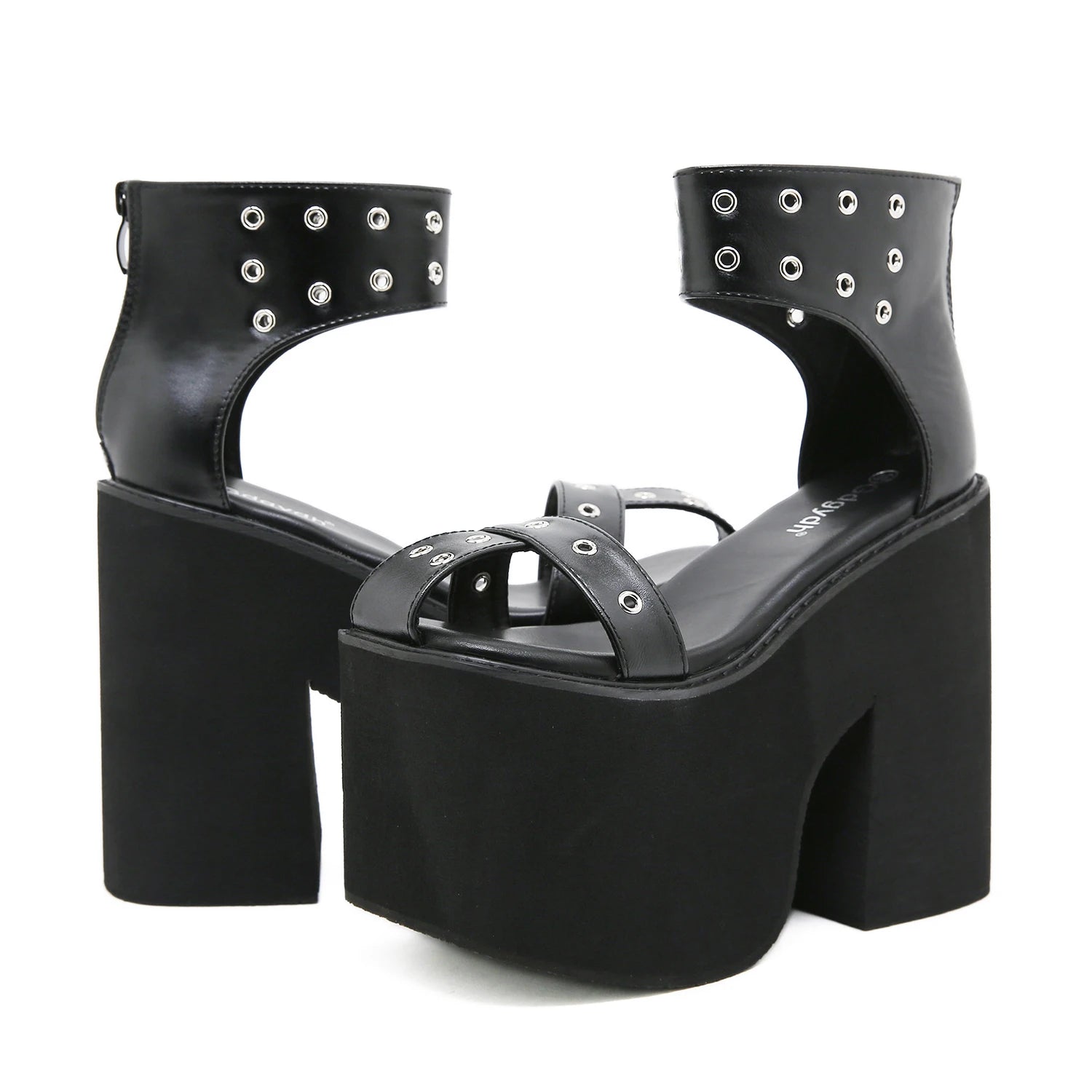 Gdgydh Summer Wide Fit Heeled Sandals Women Metal Rivet Punk Wedge Heels Platform Sandals Ankle Strap Ladies Cosplay Shoes