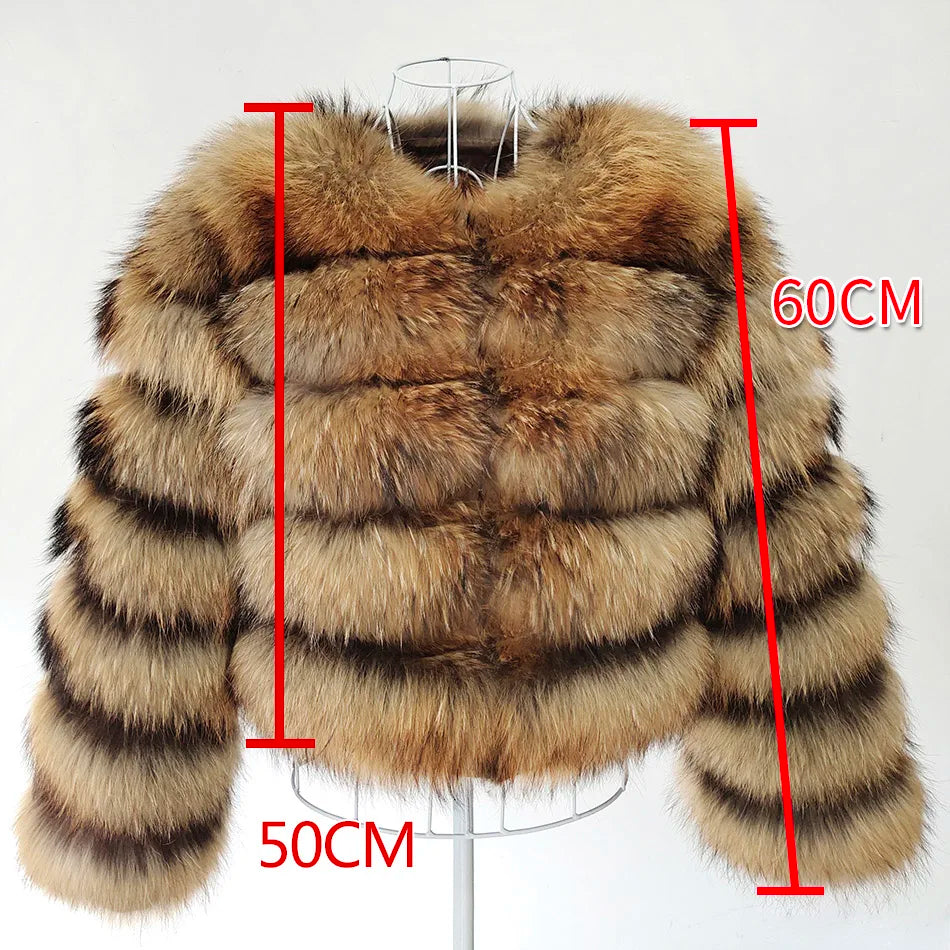 Winter Real Fur Women Raccoon Natural Fur Coat Silver Fox Long Vest Warm Luxury Jacket Parkas With Leather Fur Clothe For Female