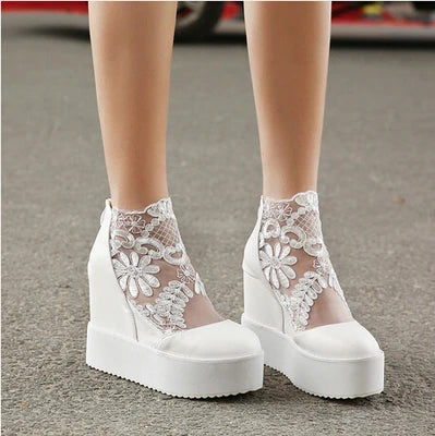 Fashion Woman Lace Shoes Wedge Heels Platform Pumps Sandals High Heel Women's Hollow-out Summer Non-slip Casual Designer Sandals