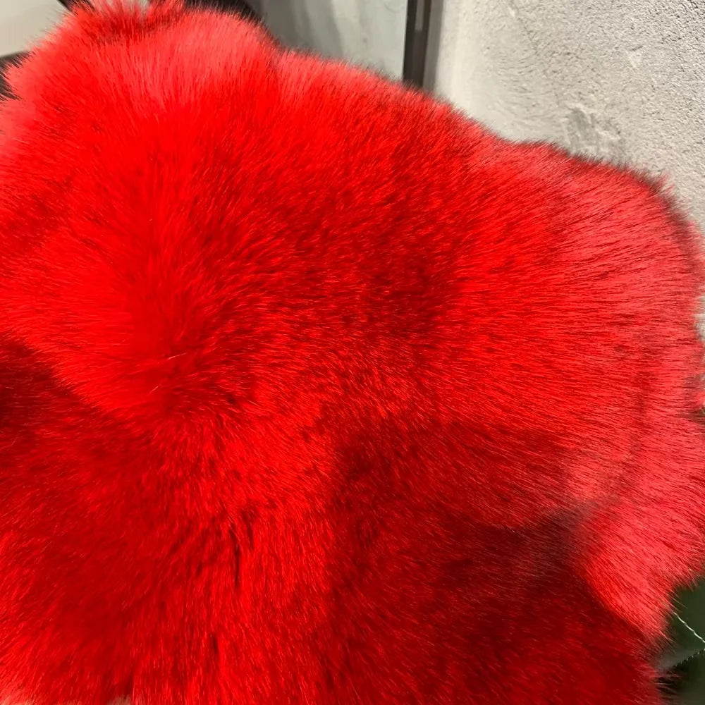 Red Fox Fur Coat Long Sleeve with Collar Ladies Real Fur Jacket Natural Fox Cloth