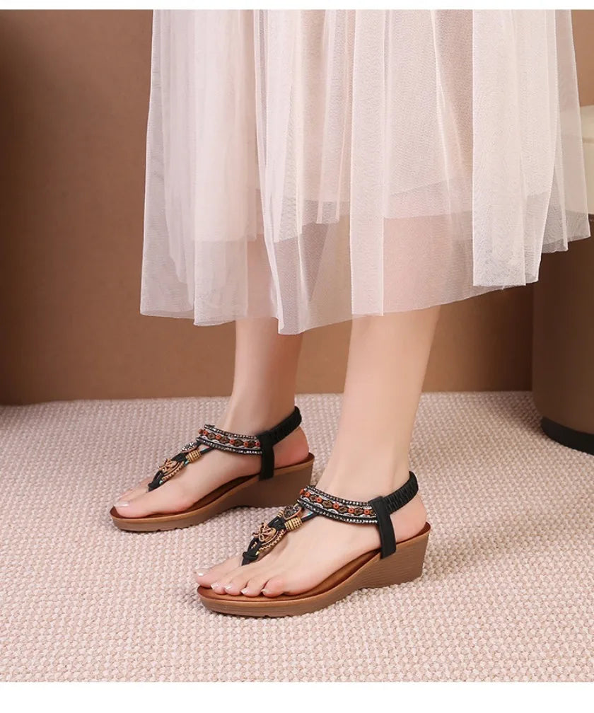 Travel wedge heel Roman sandals women's new style European and American ethnic style open-toe vacation travel leisure fashion