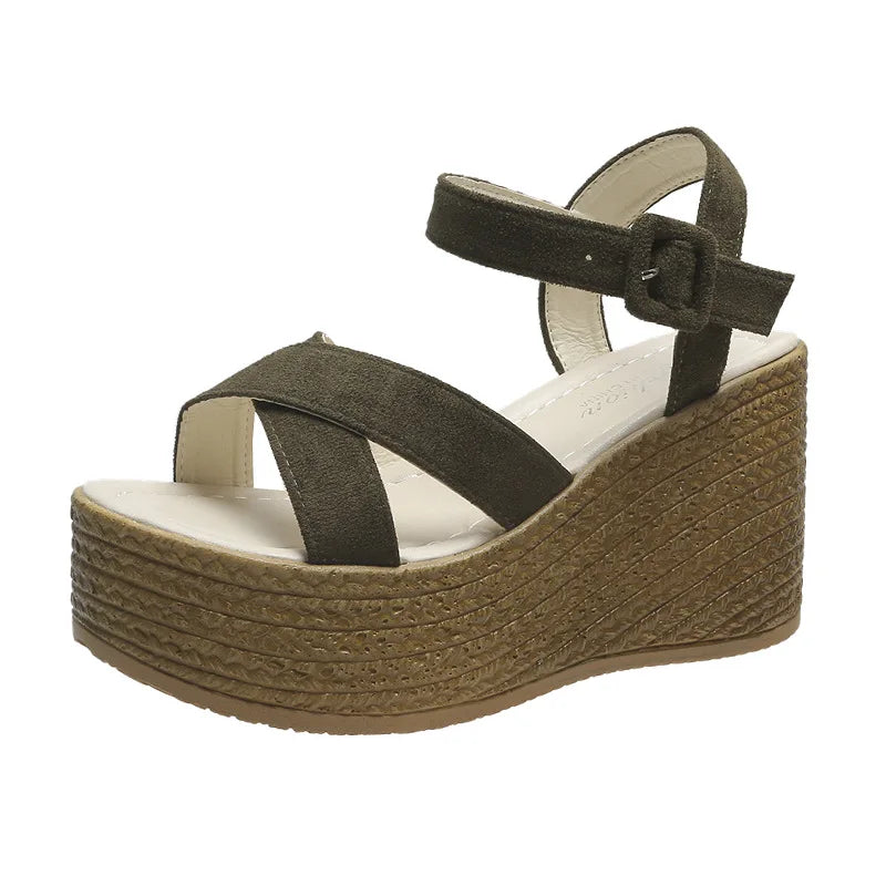 Fashion Wedge Sandals for Women Summer 2025 New Casual Non-slip Peep Toe Platform Shoes Rubber Sole Buckle Elegant Heels Women