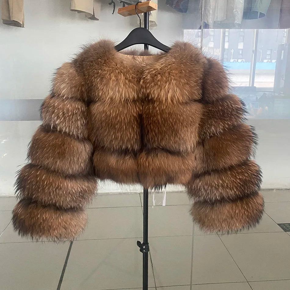 Winter Real Fur Women Raccoon Natural Fur Coat Silver Fox Long Vest Warm Luxury Jacket Parkas With Leather Fur Clothe For Female