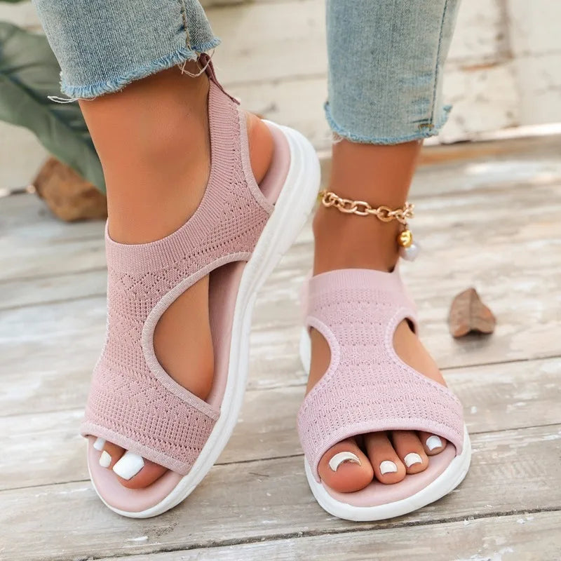 Summer New Classic Solid Color Mesh Wedge Sandals for Women Comfortable Open Toe Lightweight Casual Shoes 36-43 Zapatillas Muje
