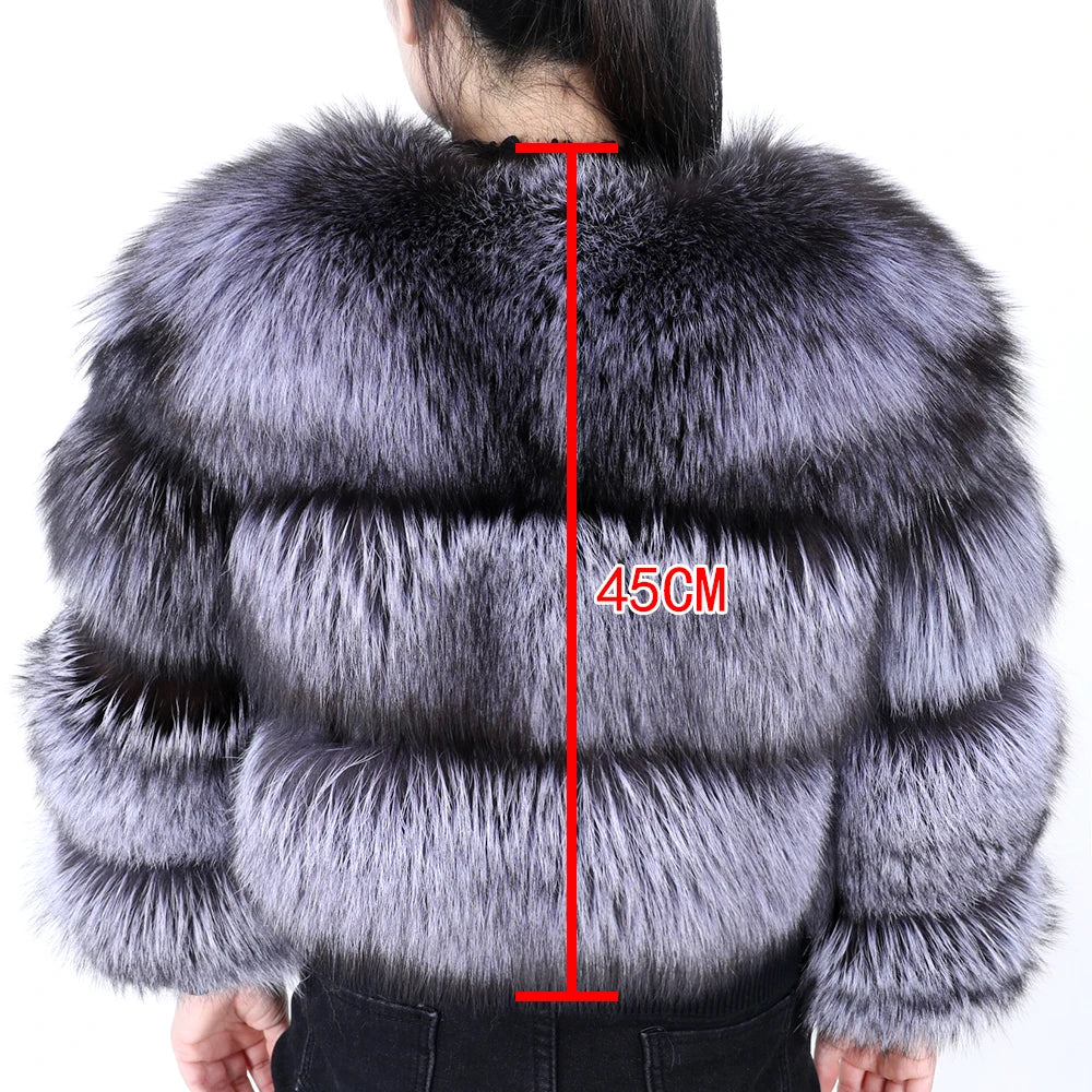Winter Real Fur Women Raccoon Natural Fur Coat Silver Fox Long Vest Warm Luxury Jacket Parkas With Leather Fur Clothe For Female