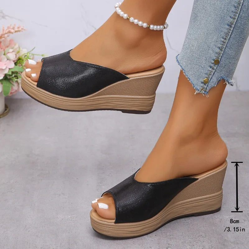 2026 New Gold Wedge Heeled Sandals Women Lightweight Thick Bottom Summer Sandals Woman Plus Size Platform Beach Sandles Female
