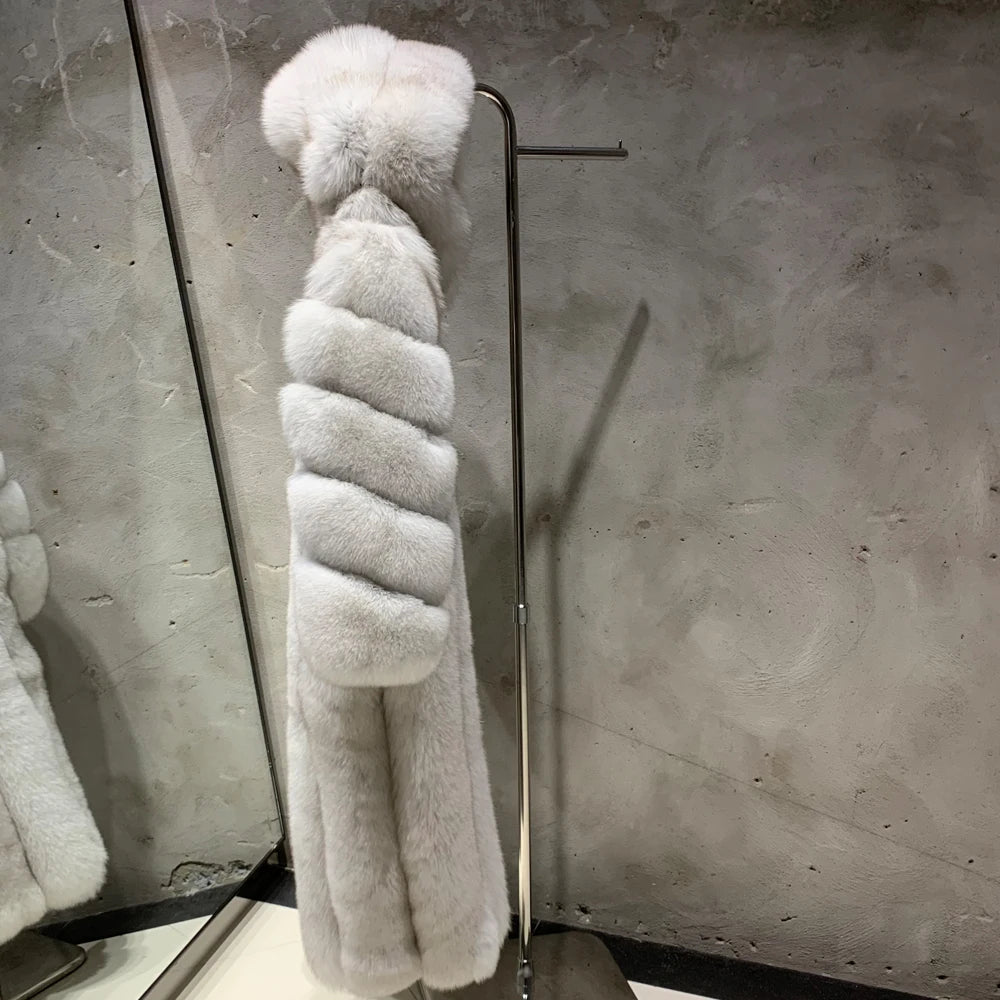 #GO BALLISTIC YA Long Ladies Fur Coat Hooded Women's Fur Outwear 22-06