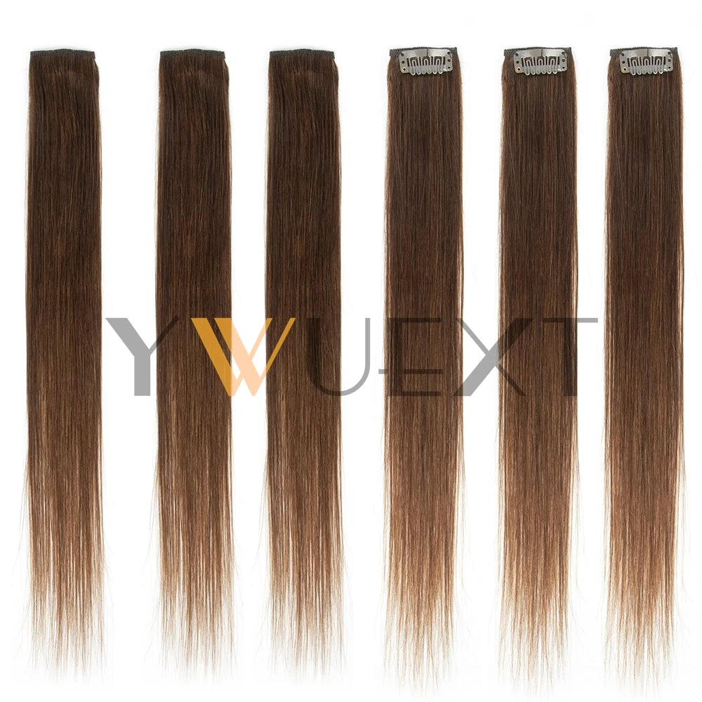 YWUEXT 6PCS Mini Clip in Human Hair Pad 1clip on Machine Weft Hair Extensions 12"-16" Natural Straight Clip Hair Piece 30g/pack