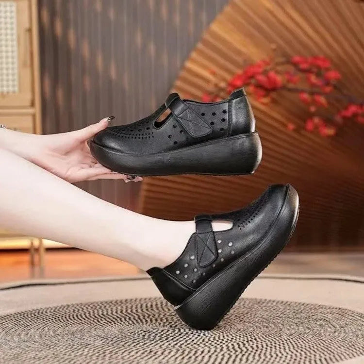Women's Wedge Casual Shoes 2026 Summer New Non Slip Breathable Platform Hollow Sandals Fashion Comfortable Flat Shoes
