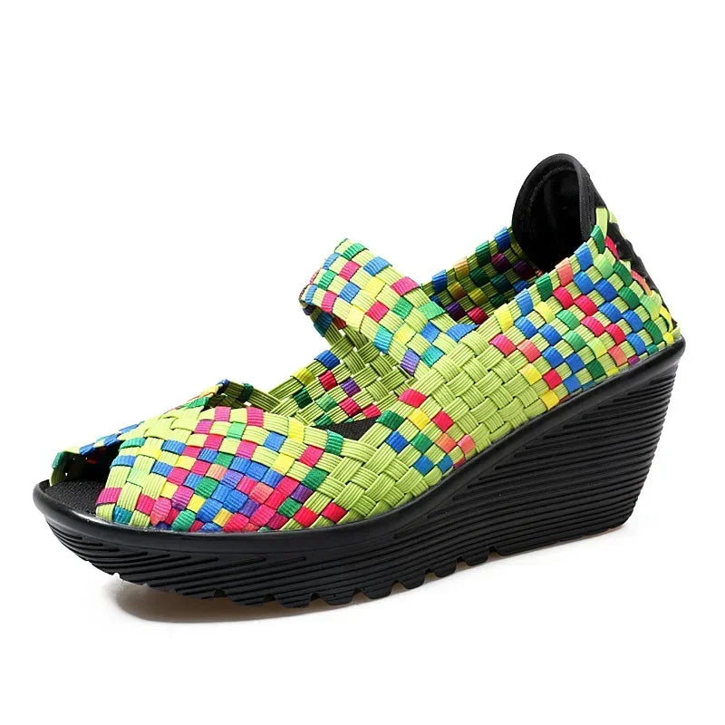 Wedge Platform Weave Sandals Fashion Peep Toe Comforty Breathable Mom Shoes Female Casual Thick Bottom Sandalias Mujer 2024
