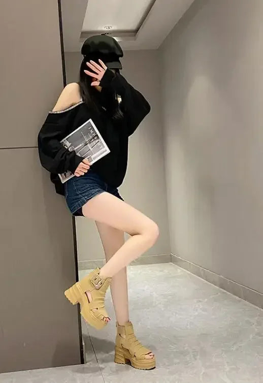 2025 Summer Sandals 8CM Wedge Heels Sneakers New Women Beach Flip Flop High Platform Casual Sandals Breathable Walking Slippers