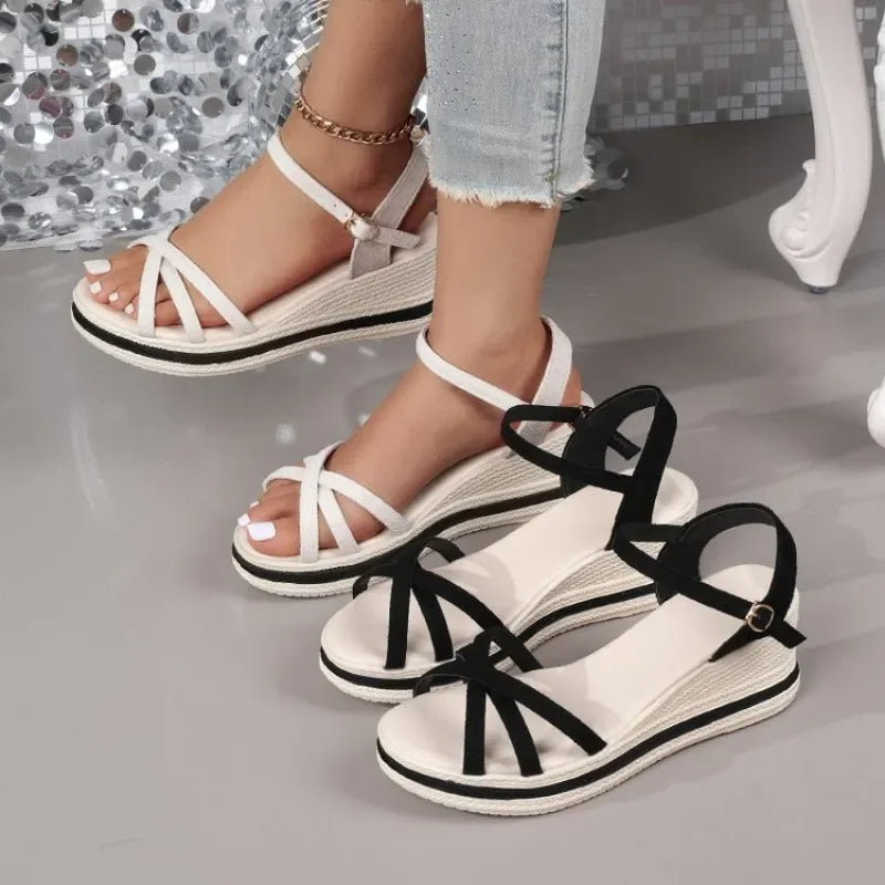 Women's Wedge Heel Sandals, Thick-Sole Comfortable Mom Shoes, Lightweight Versatile Casual Slides, Suitable for Daily Wear.