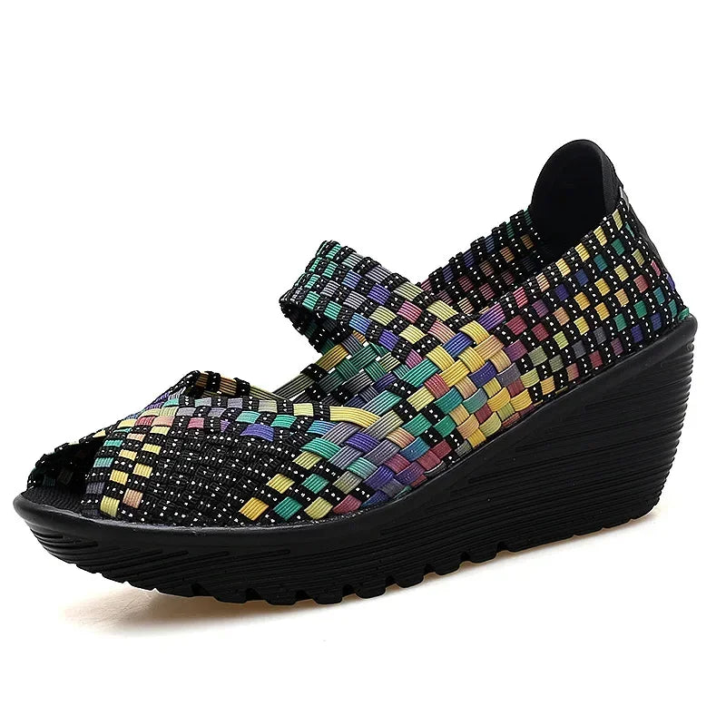 Wedge Platform Weave Sandals Fashion Peep Toe Comforty Breathable Mom Shoes Female Casual Thick Bottom Sandalias Mujer 2024
