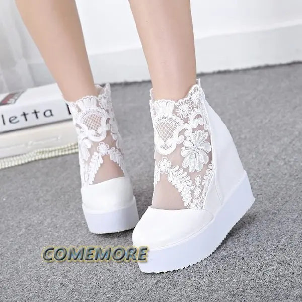Fashion Woman Lace Shoes Wedge Heels Platform Pumps Sandals High Heel Women's Hollow-out Summer Non-slip Casual Designer Sandals