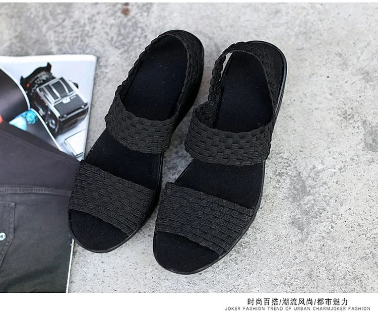 Wedge Platform Weave Sandals Fashion Peep Toe Comforty Breathable Mom Shoes Female Casual Thick Bottom Sandalias Mujer 2024