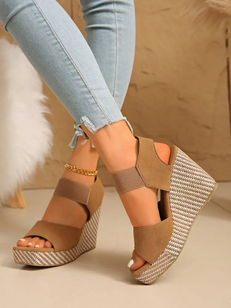 Women'S Thick Soled Square Toe Wedge Sandals Slip with Elastic Straps Toe Design for Height Summer Sandals Princess Shoes