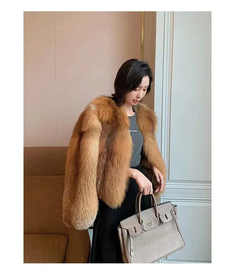 High-end Whole-skinned Red Fox Fox Fur Coat for Women Short 2025 Winter New Hot Young Fashionable Fur Coat