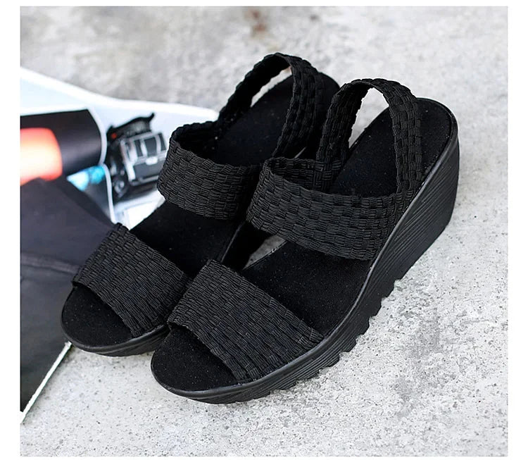 Wedge Platform Weave Sandals Fashion Peep Toe Comforty Breathable Mom Shoes Female Casual Thick Bottom Sandalias Mujer 2024
