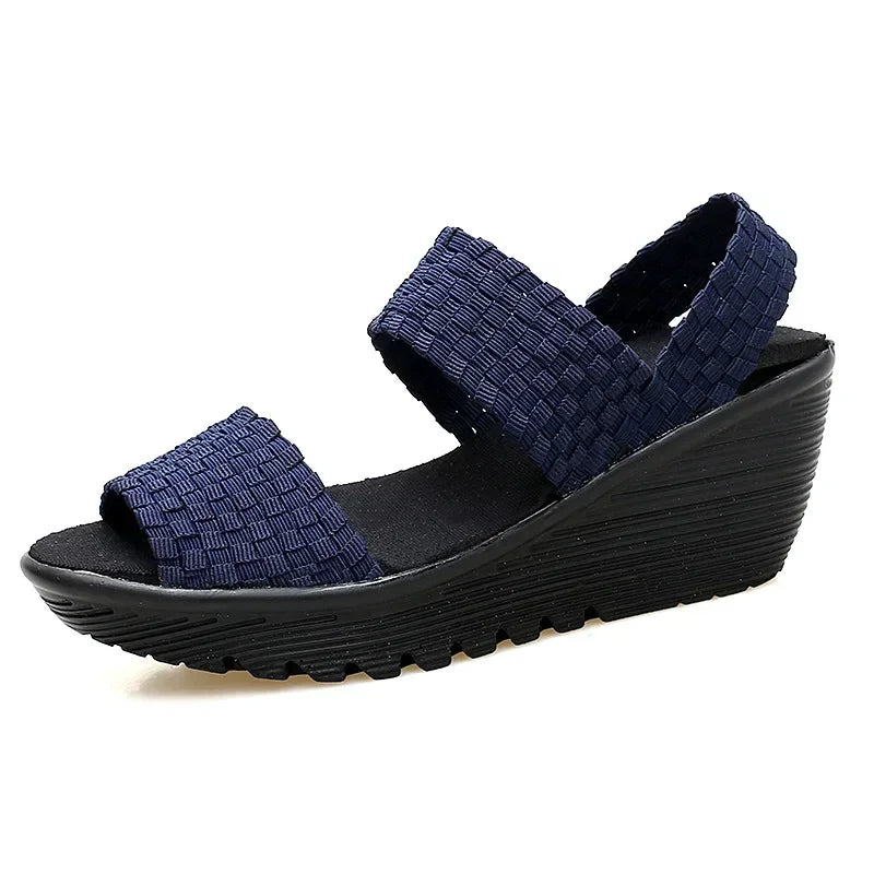 Wedge Platform Weave Sandals Fashion Peep Toe Comforty Breathable Mom Shoes Female Casual Thick Bottom Sandalias Mujer 2024