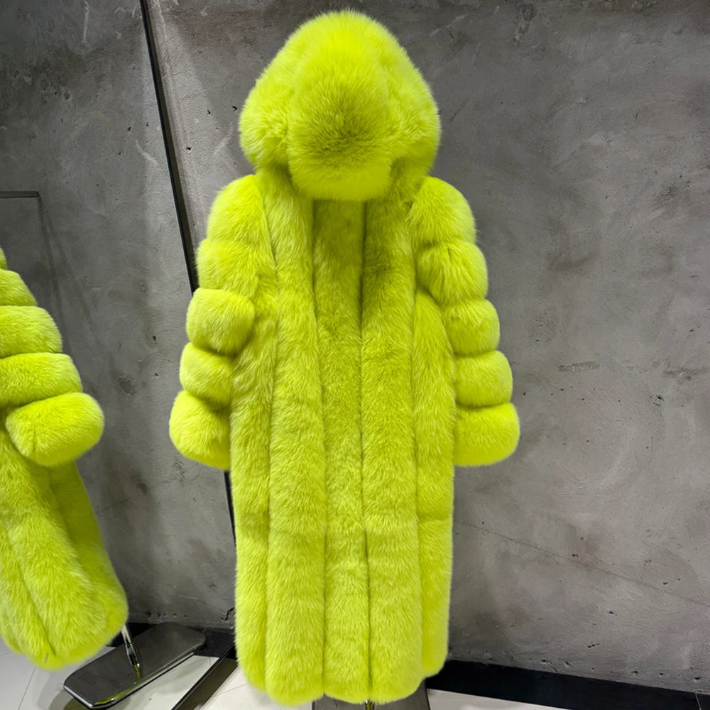 #GO BALLISTIC YA Long Ladies Fur Coat Hooded Women's Fur Outwear 22-06